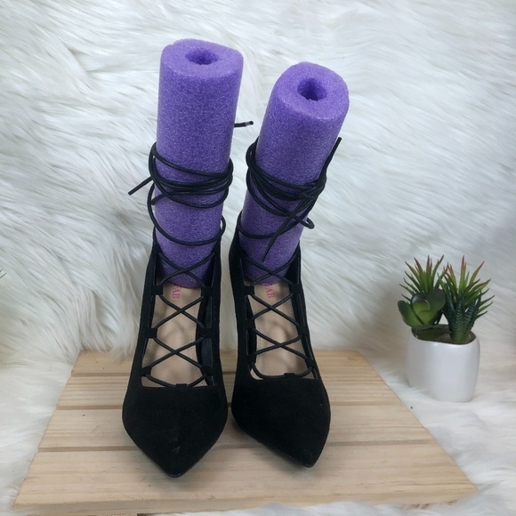 Just Fab Orana Black Lace Up Pumps - Picture 3 of 5